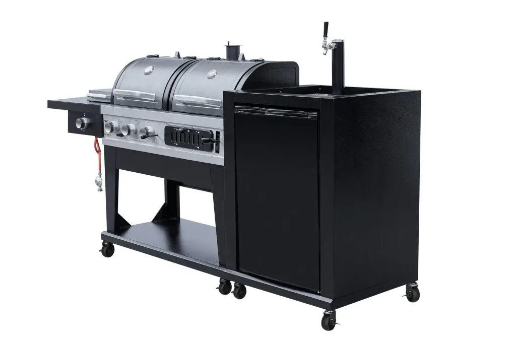 Grill combiné 3 en 1 avec refroidisseur à bière et système de tirage