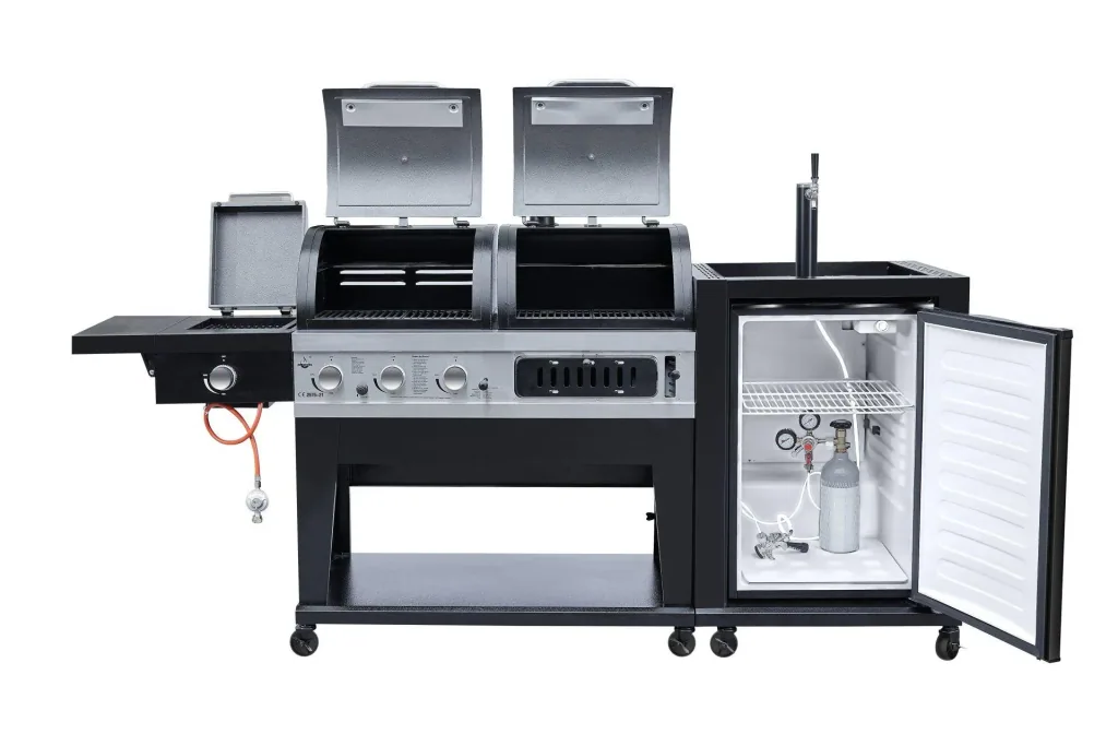 Grill combiné 3 en 1 avec refroidisseur à bière et système de tirage