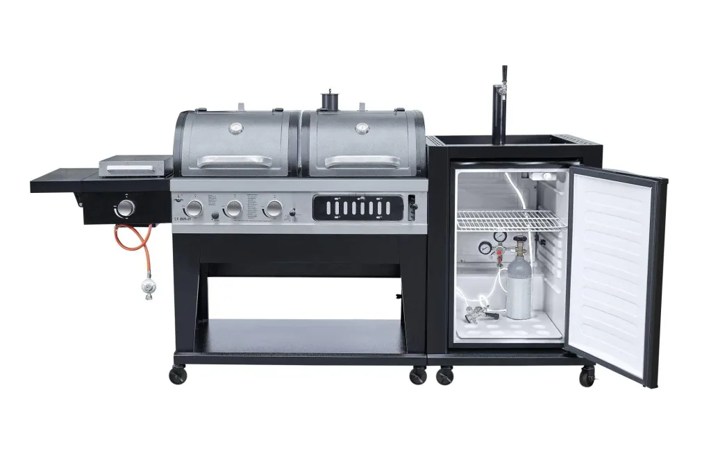 Grill combiné 3 en 1 avec refroidisseur à bière et système de tirage