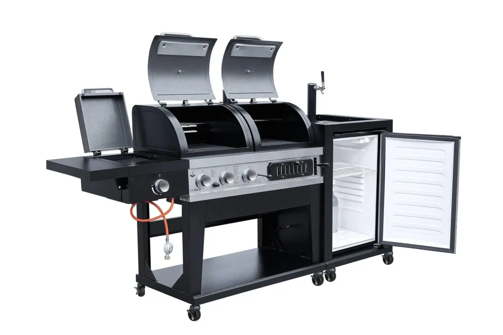 Grill combiné 3 en 1 avec refroidisseur à bière et système de tirage
