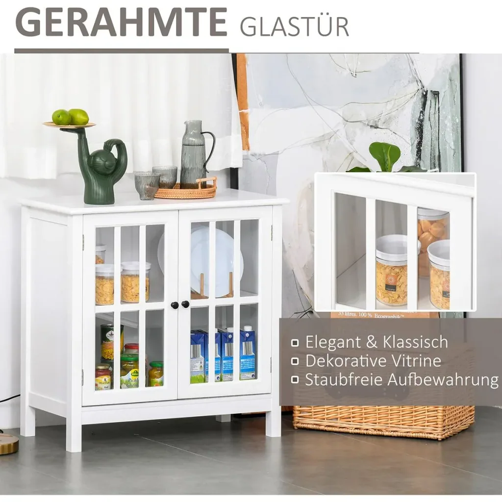 Kitchen cabinet with glass doors white
