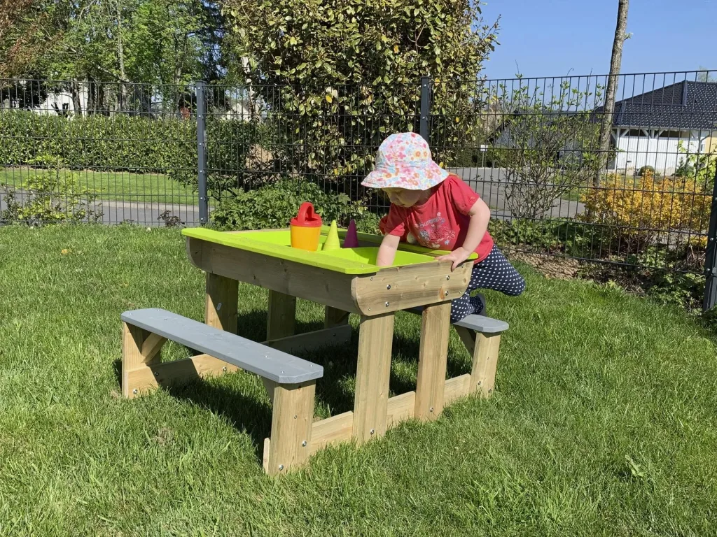 Wendi Toys Table de jeu et de boue Âne 100×79×52,5 cm Naturel – Bacs à sable/eau, couvercle comme table