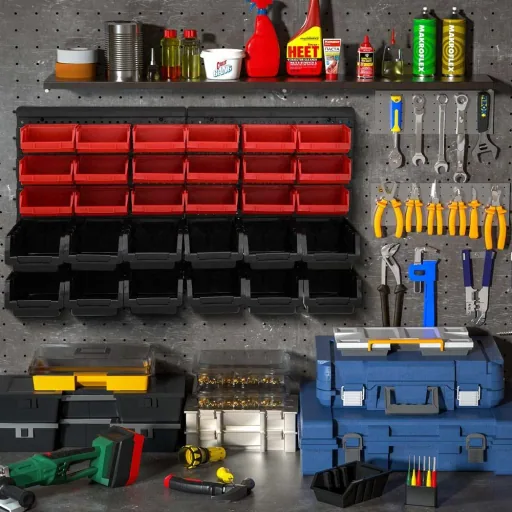 Tool wall with stacking boxes 32 pieces - 2 wall panels 32x38x2 cm