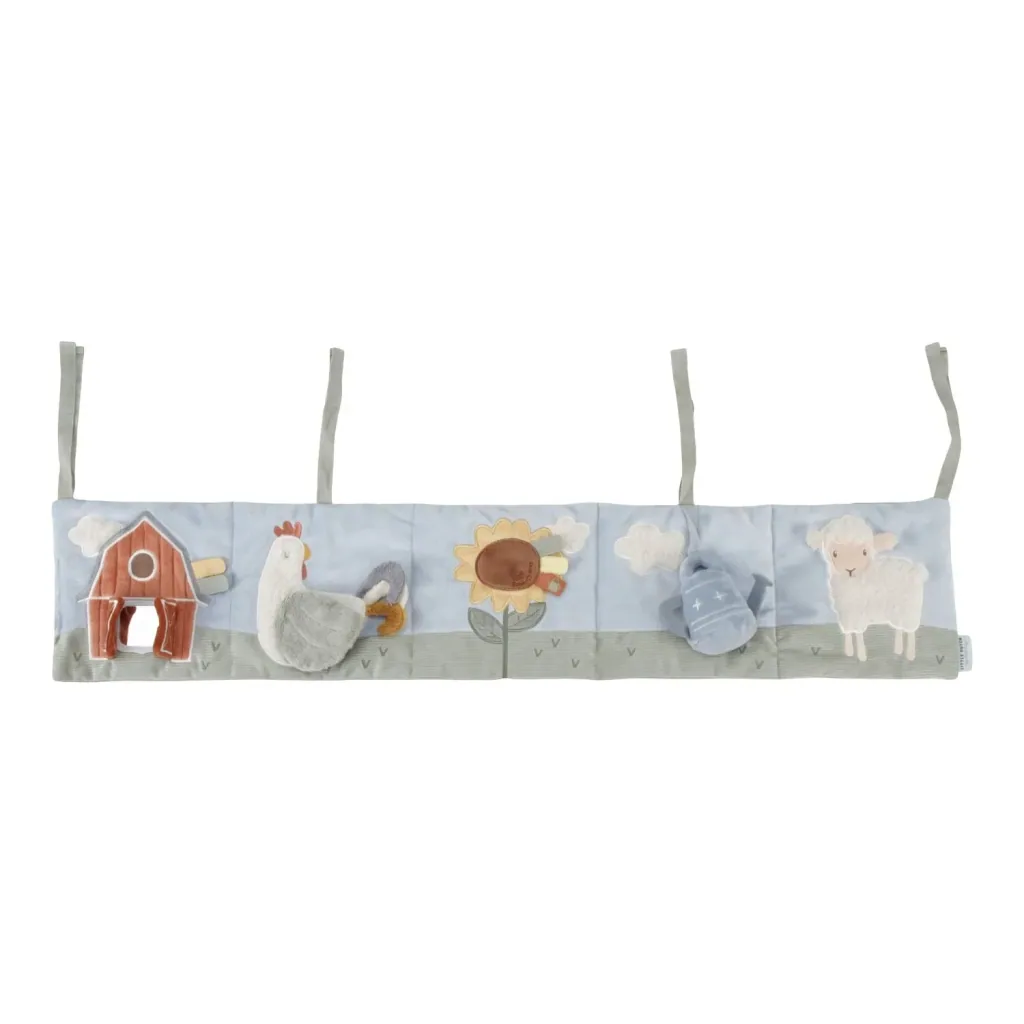 Little Dutch Livre d'activités en tissu pour parc bébé, jouet à suspendre – Little Farm, avec hochet, miroir et effets froissés