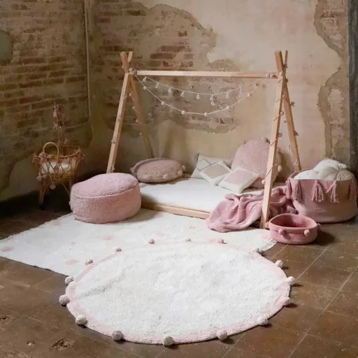 Lorena Canals tapis lavable "Bubbly Natural" rose rond