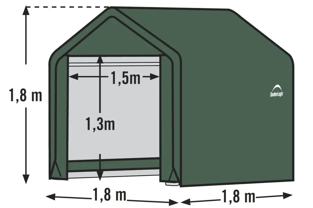 Abri de jardin en film / Garage tente 1,8 × 1,8 m vert – bâche PE résistante aux intempéries, 3,24 m²