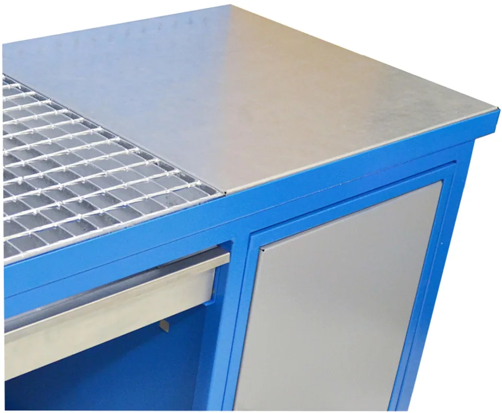 Établi de soudage SW 1200/600 porte verrouillable, grille de soudage avec bac