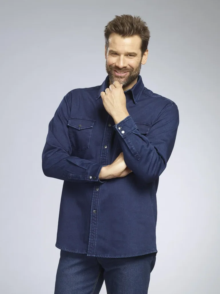 Denim shirt, color denim blue, size M