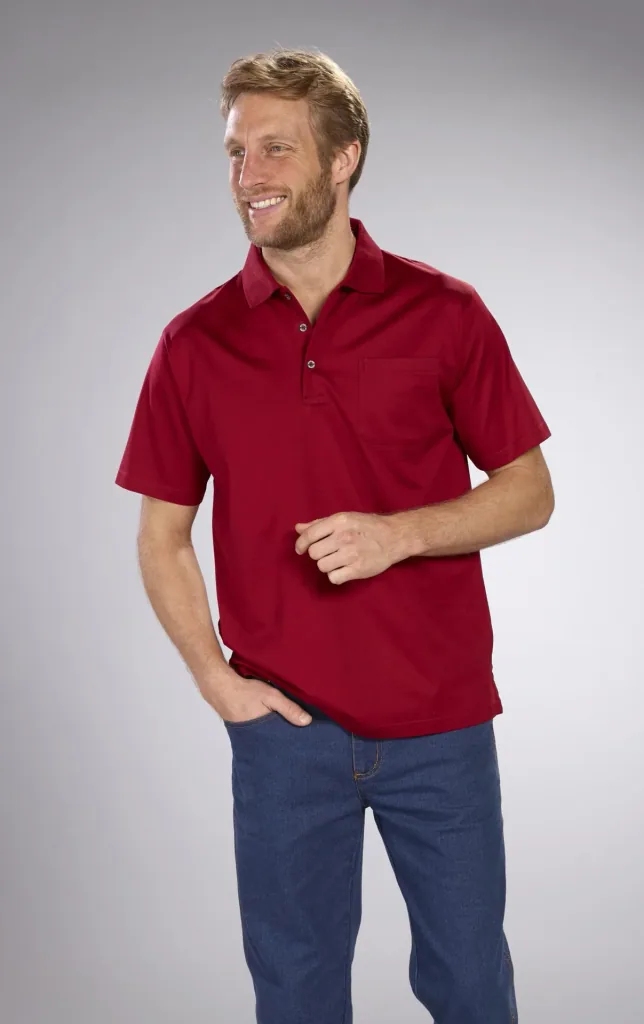 Polo shirt with button placket, color red, size M