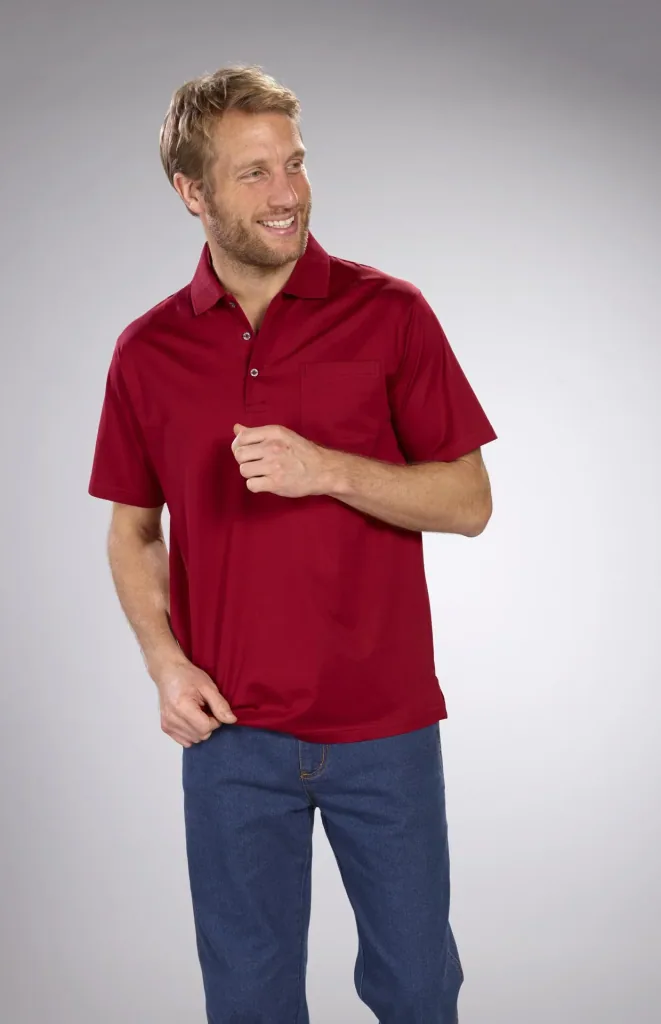 Polo shirt with button placket, color red, size M