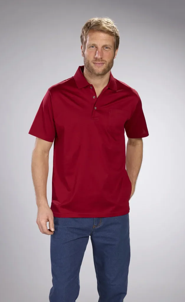 Polo shirt with button placket, color red, size M
