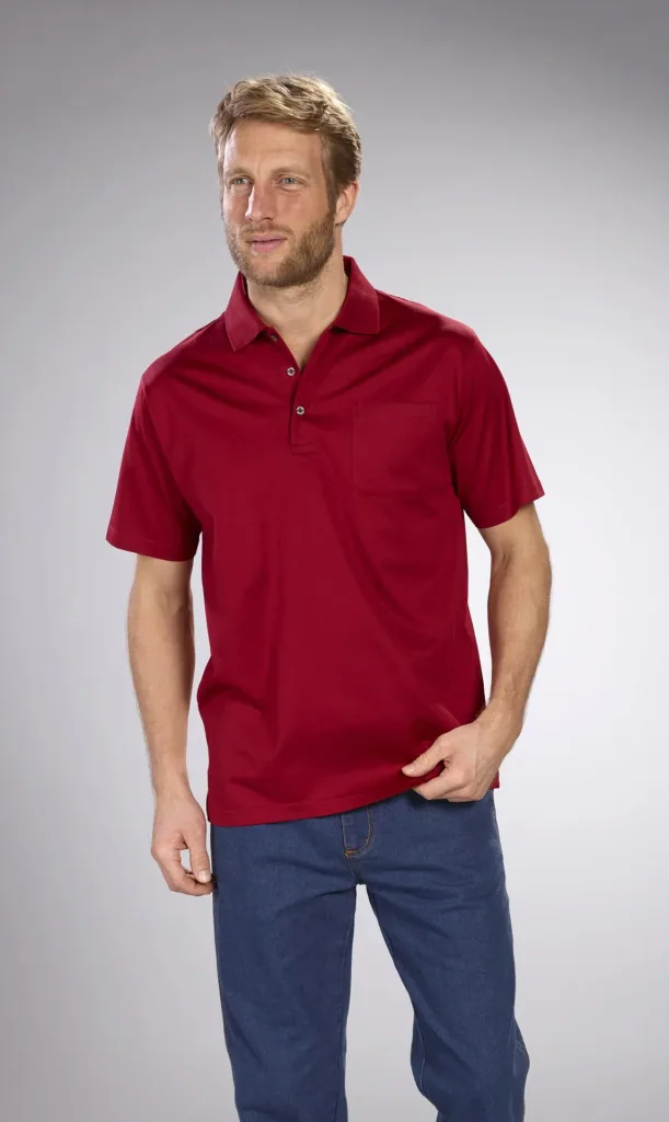 Polo shirt with button placket, color red, size M