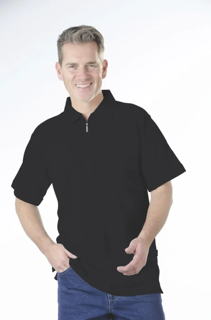 Polo shirt with zip, black, size 2XL