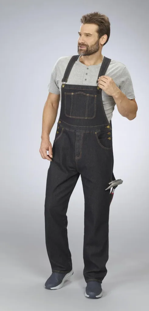 Stretch dungaree jeans, color black, size 48