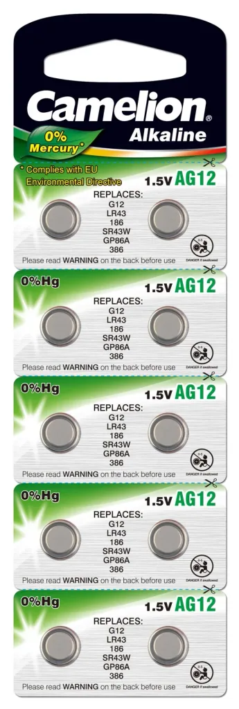 Alkaline button cell AG12/LR43, 1.5 Volt, 0%HG - 10 pieces