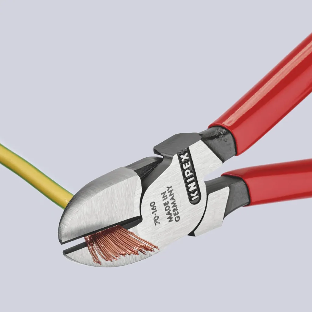 Side cutters with plastic coating, black atramentized, polished, 160 mm cutting edge with bevel