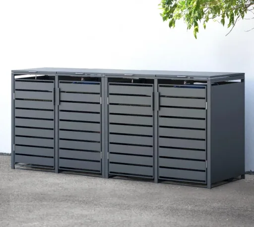 Westmann Abri poubelles Kubus pour 4x 240 L, 264×80×116 cm, Anthracite – acier thermolaqué