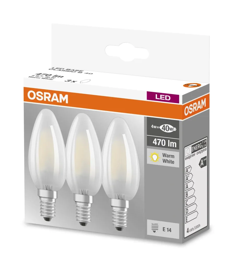 BASE RETRO LED candle with 4 watts, E14, warm white, matt - 3 pieces