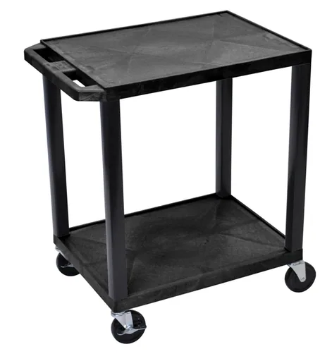 Chariot polyvalent en plastique à plateau plat – 2 niveaux, hauteur de chargement 840 mm / espacement 630 mm