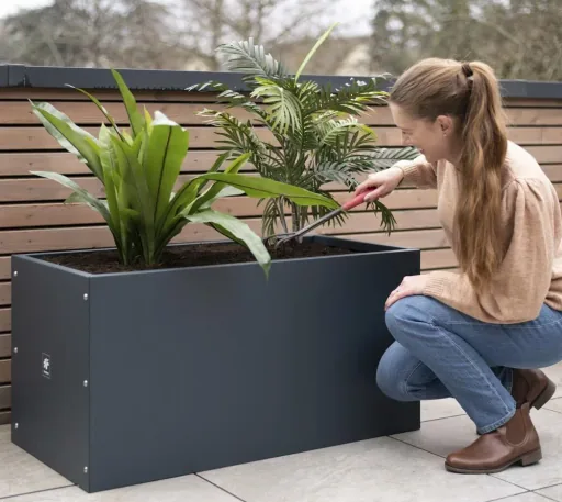 Herstera Garden Jardinière Cube 100×50×50 cm Anthracite – Carré potager en acier pour jardin & terrasse