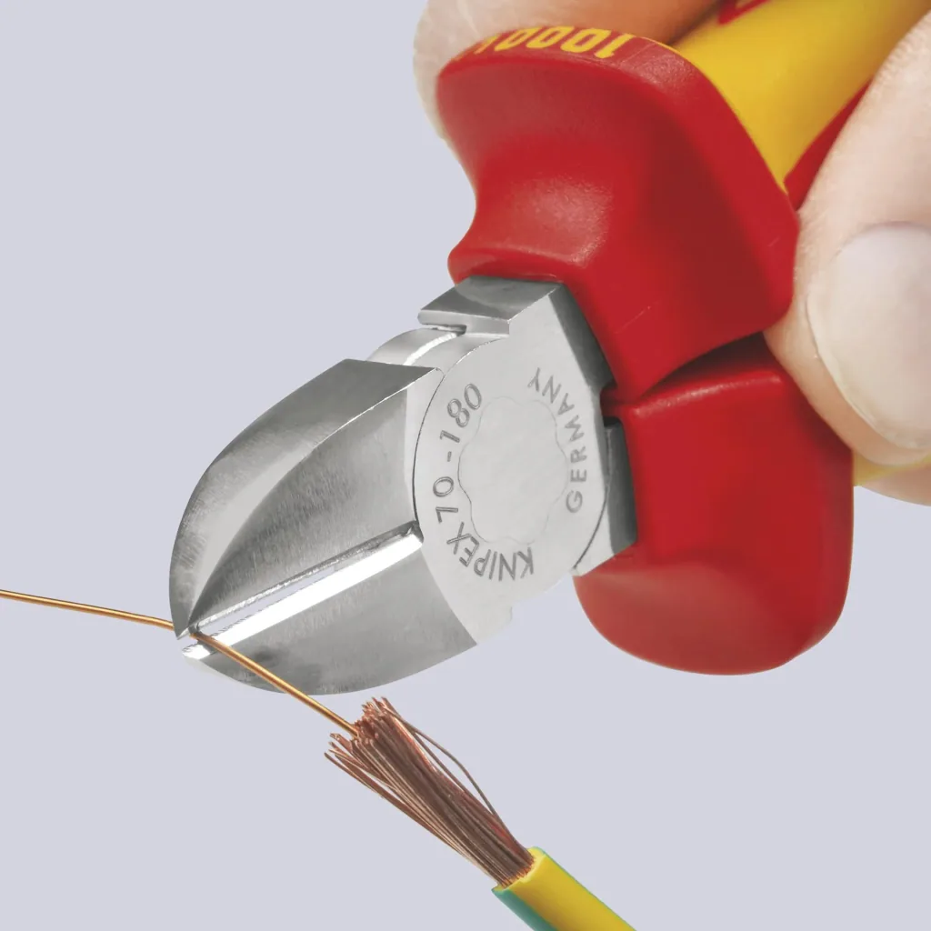 Side cutters insulated with multi-component covers chrome-plated 180 mm cutting edge with bevel
