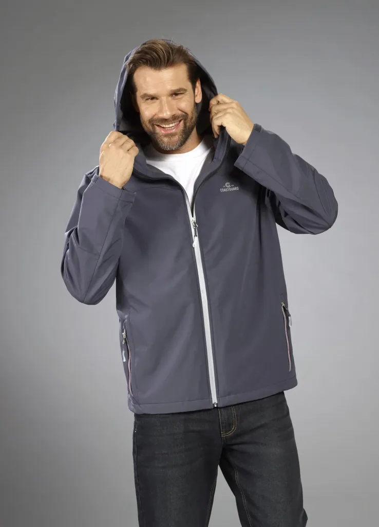 2-in-1 softshell jacket with removable inner jacket, color gray/burgundy, size M