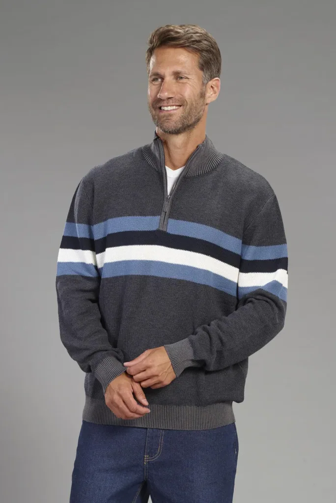 Sweater with stand-up collar, color blue, size XL