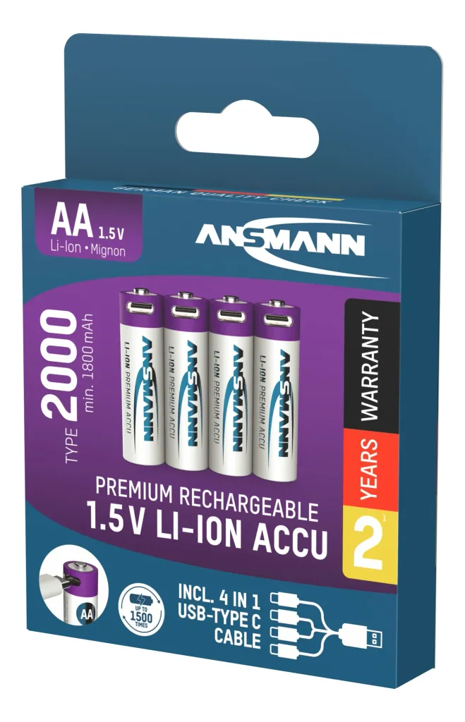 Accus lithium-ion Mignon (AA) USB-C - 4 pièces, arrêt de sécurité
