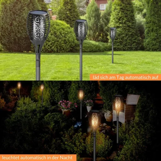 Garden torch - solar - 2 pieces - with USB connection