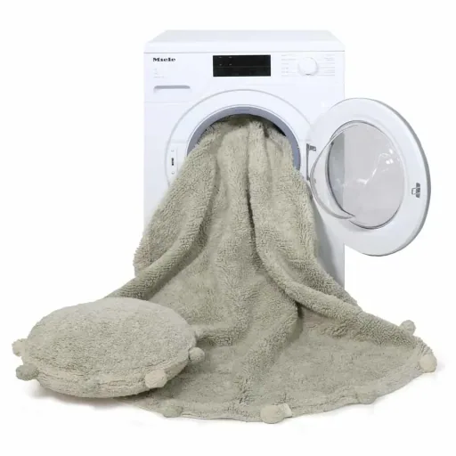Lorena Canals tapis lavable "Bubbly Natural" olive rond