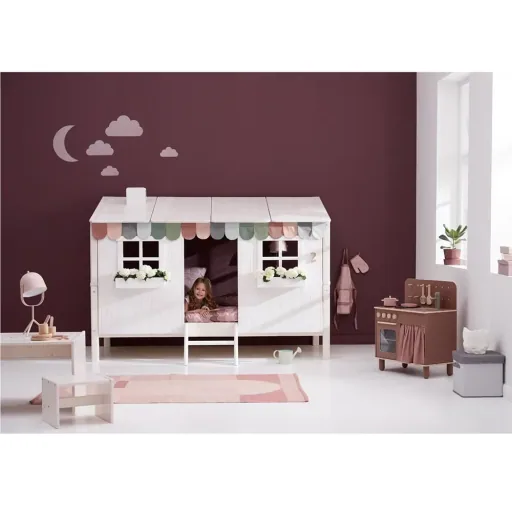 Flexa lit simple maison blanc marron