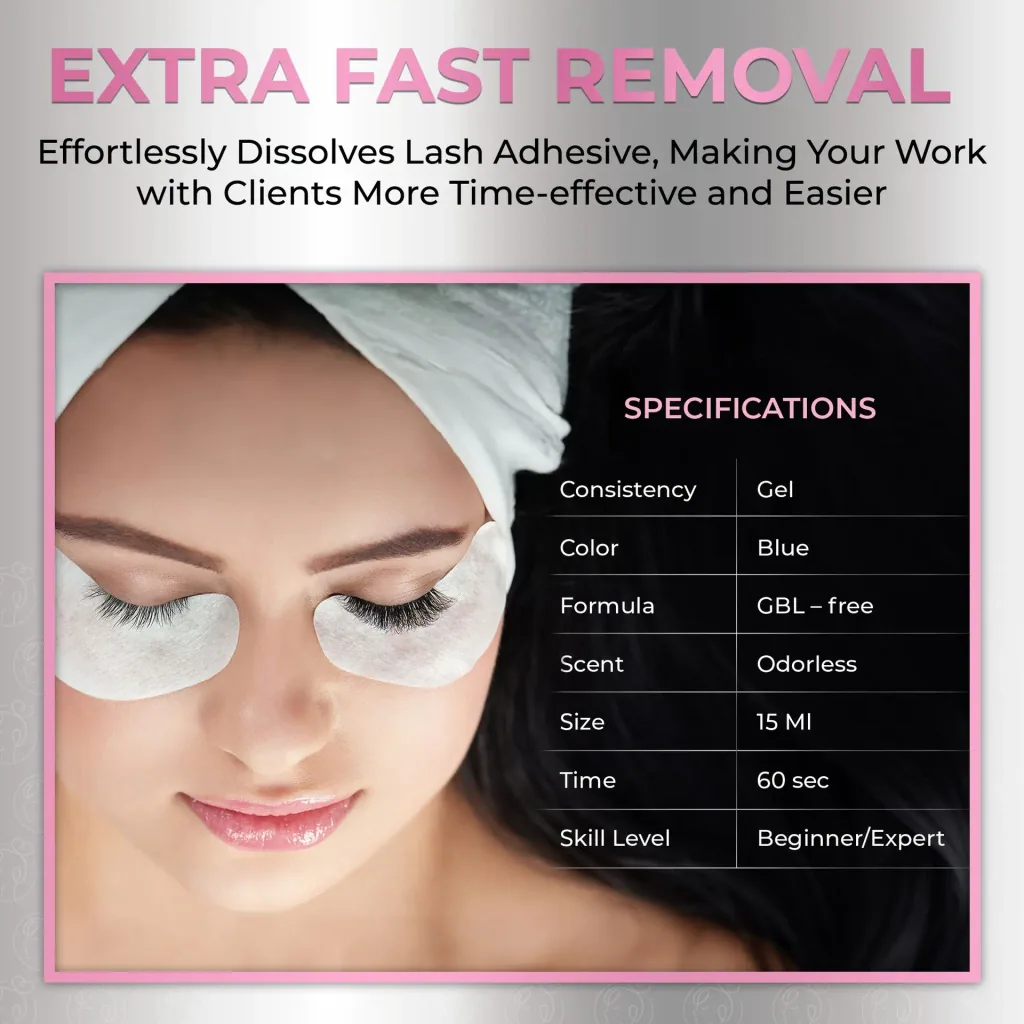Gel removeur extensions cils – Liore Lash Removeur rapide, Retrait rapide colle cils en 60 secondes, Formule gel pro pour extensions cils, 15 ml