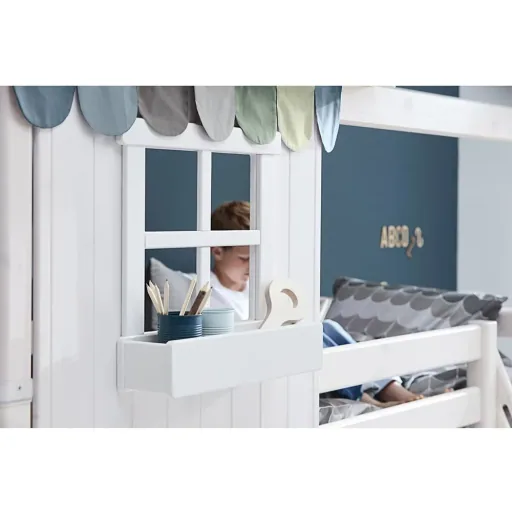 Flexa lit mi-hauteur maison avec demi-toit blanc marron