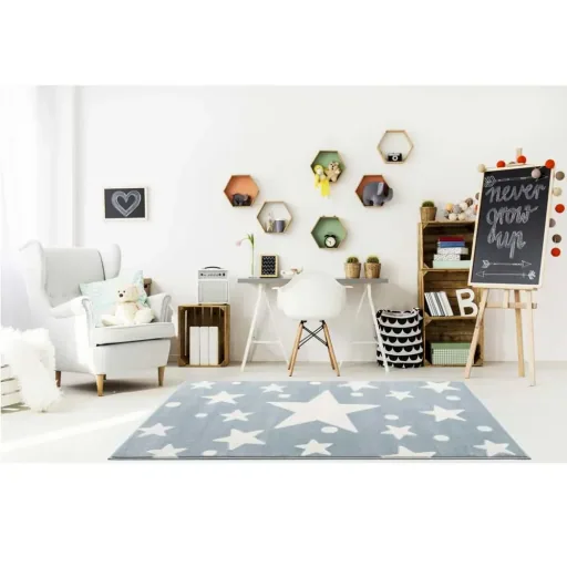 Livone Tapis Estrella étoile & confetti bleu, Taille de tapis: 200 x 300 cm