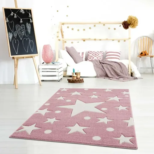 Livone Tapis Estrella étoile & confetti rose, Taille de tapis: 160 x 230 cm