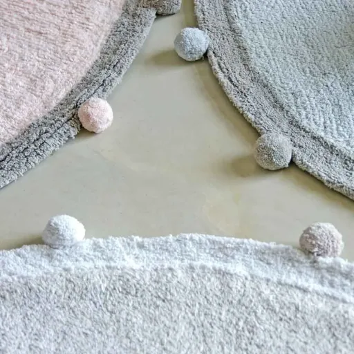Lorena Canals Tapis rond coton Bubbly bleu