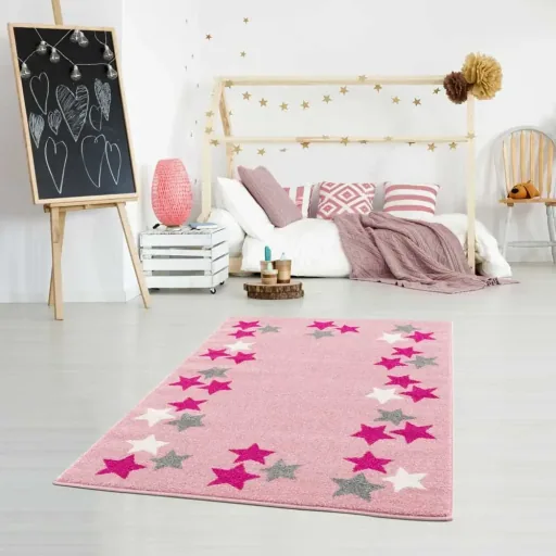 Livone Tapis bandeau étoilé rose gris, Taille de tapis: 120 x 180 cm