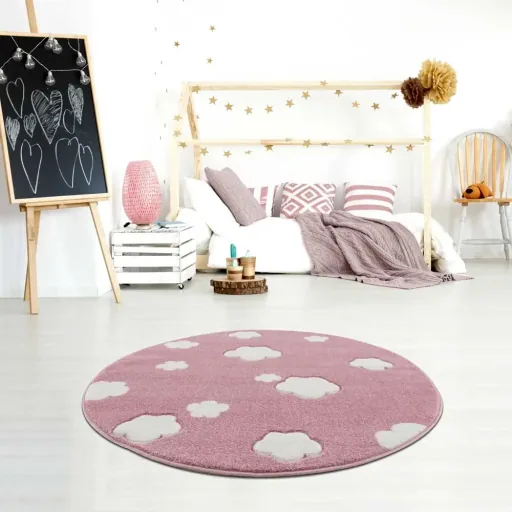 Livone Tapis rond nuages rose