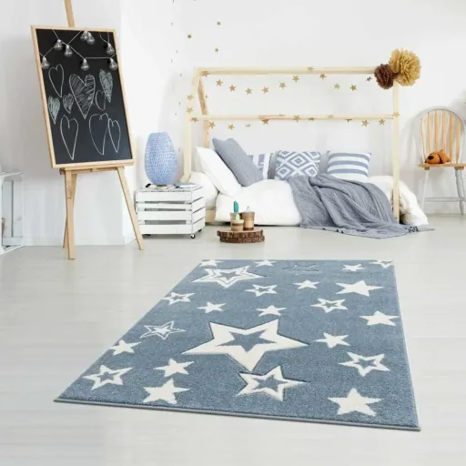 Livone Tapis pour enfants Galaxy étoiles bleu, Taille de tapis: 120 x 180 cm