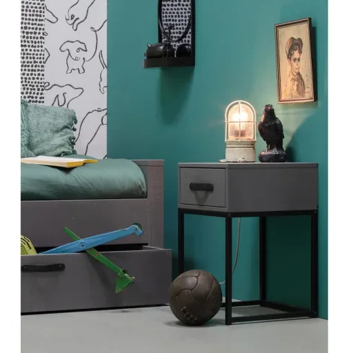 Woood table de nuit Morris gris argile
