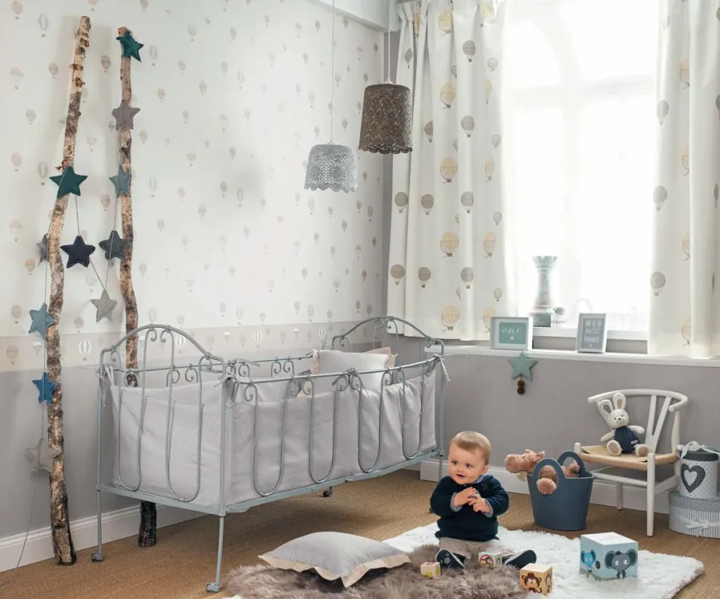 Casadeco My Little World papier peint éléphants bleu gris lime
