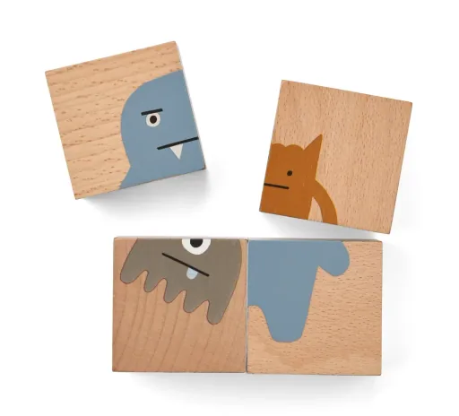 Puzzle en bois Liewood Aage, cubes en bois, couleur : All Together / Nature