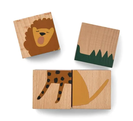 Puzzle en bois Liewood Aage, cubes en bois, couleur : All Together / Nature
