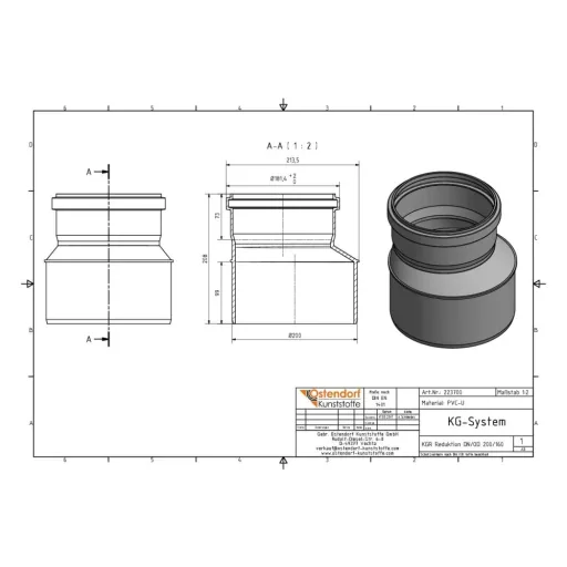 Réduction KGR DN 200/160 pour Assainissement PVC