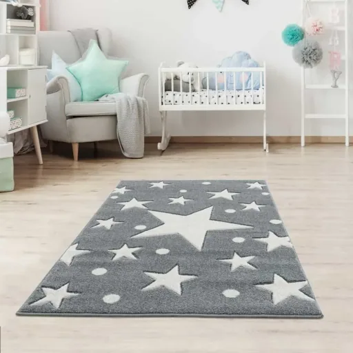Livone Tapis Estrella étoile & confetti gris, Taille de tapis: 160 x 230 cm