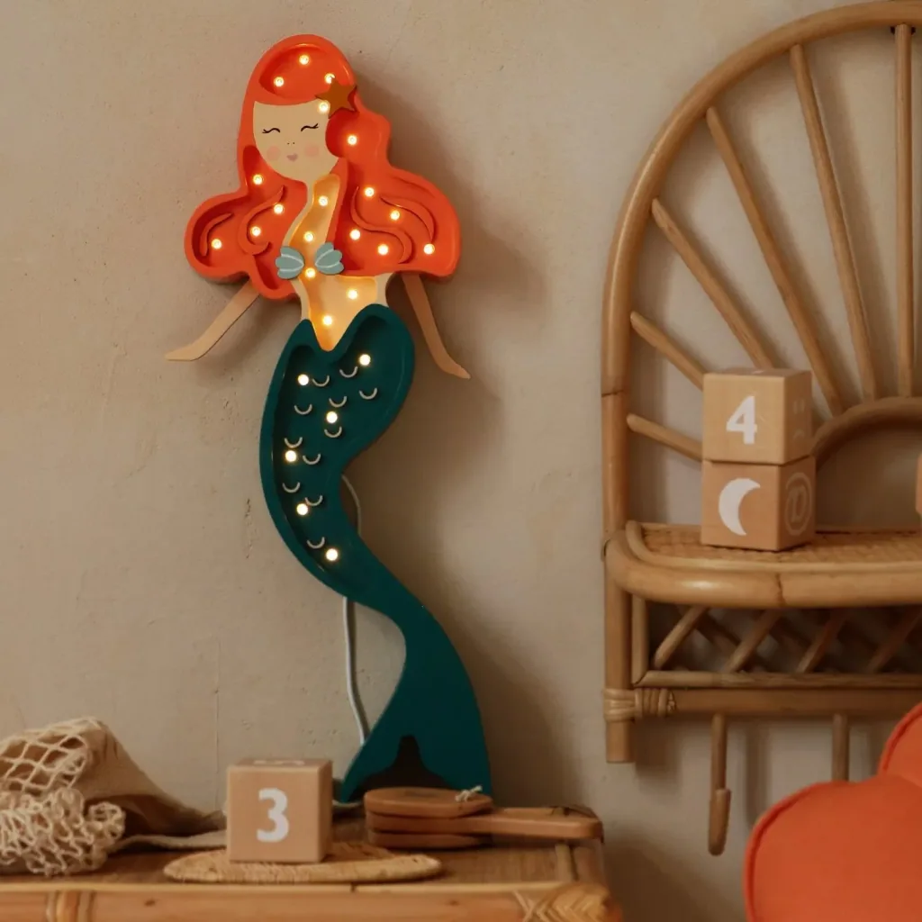 Veilleuse Little Lights pour enfants, lampe de nuit Sirène – 100% pin naturel, couleur: Ariel