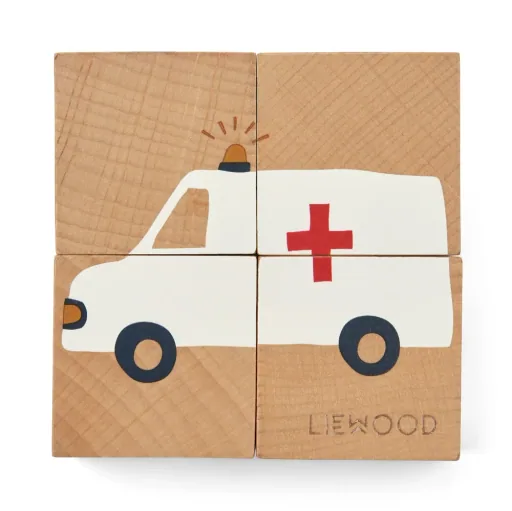 Liewood Puzzle, puzzle en bois, cubes en bois - Aage, Couleur : Vehicle / Nature