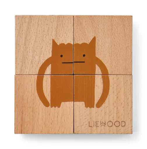 Liewood Puzzle, puzzle en bois, cubes en bois - Aage, Couleur : Vehicle / Nature