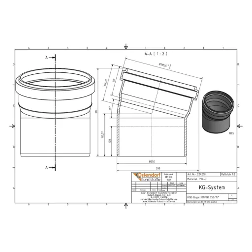 Tuyau PVC assainissement, Coude PVC 15 degrés, DN/OD 250