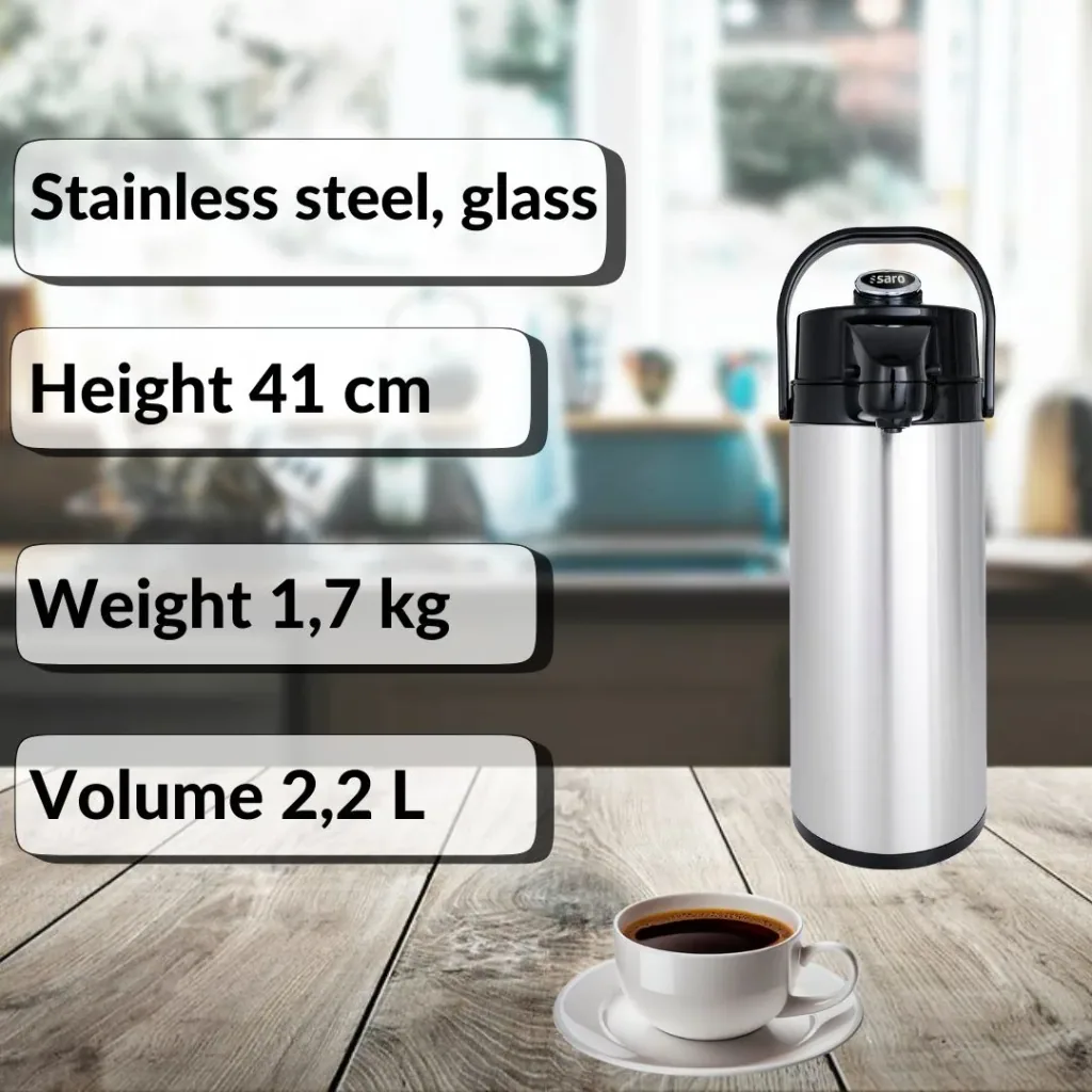 Pichet isotherme, thermos à pompe– 2,2L (verre intérieur)